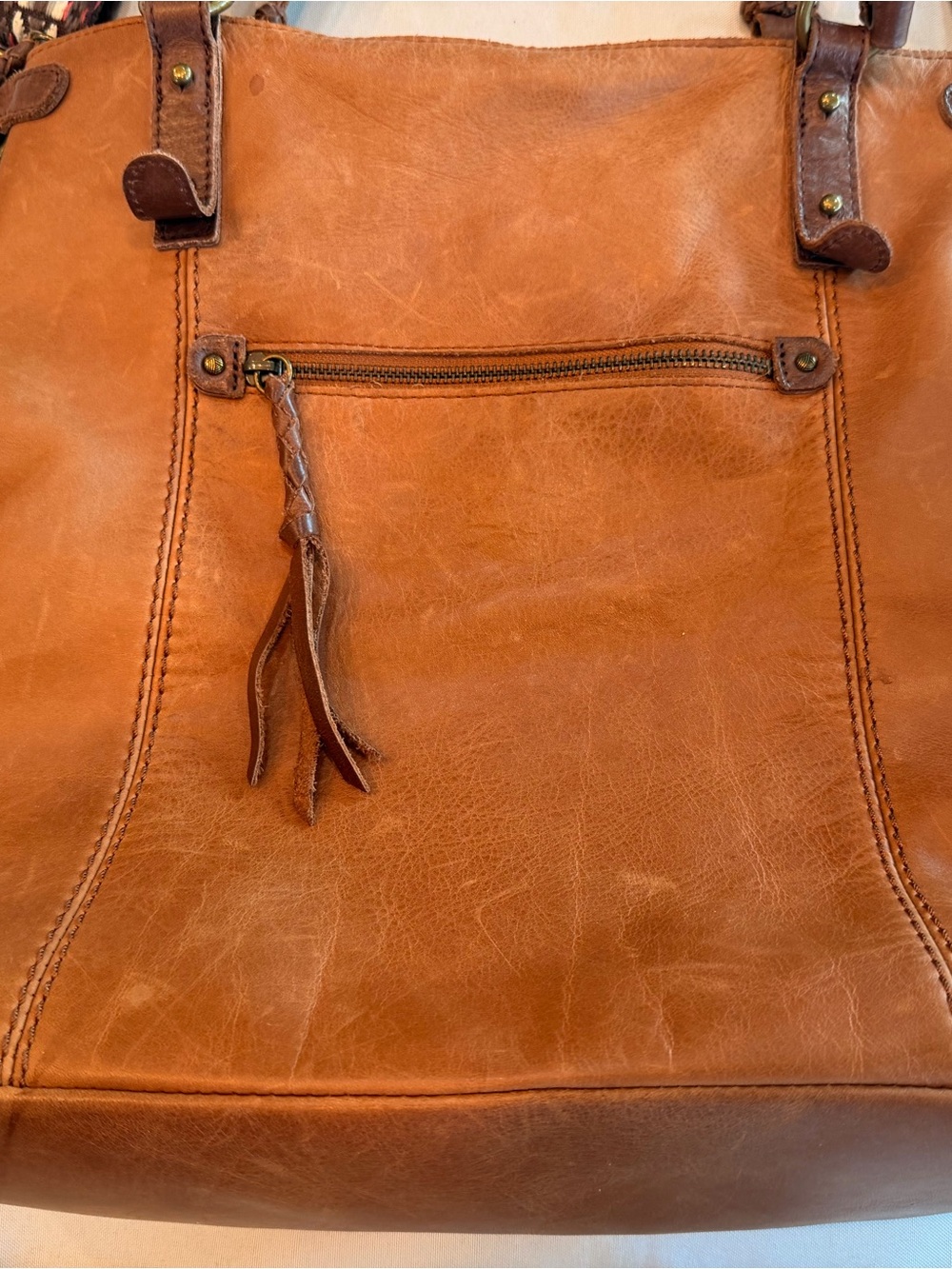 The Sak Ashland Cognac Leather Crossbody Large Shoulder Bag with Guitar Strap - Picture 2 of 9